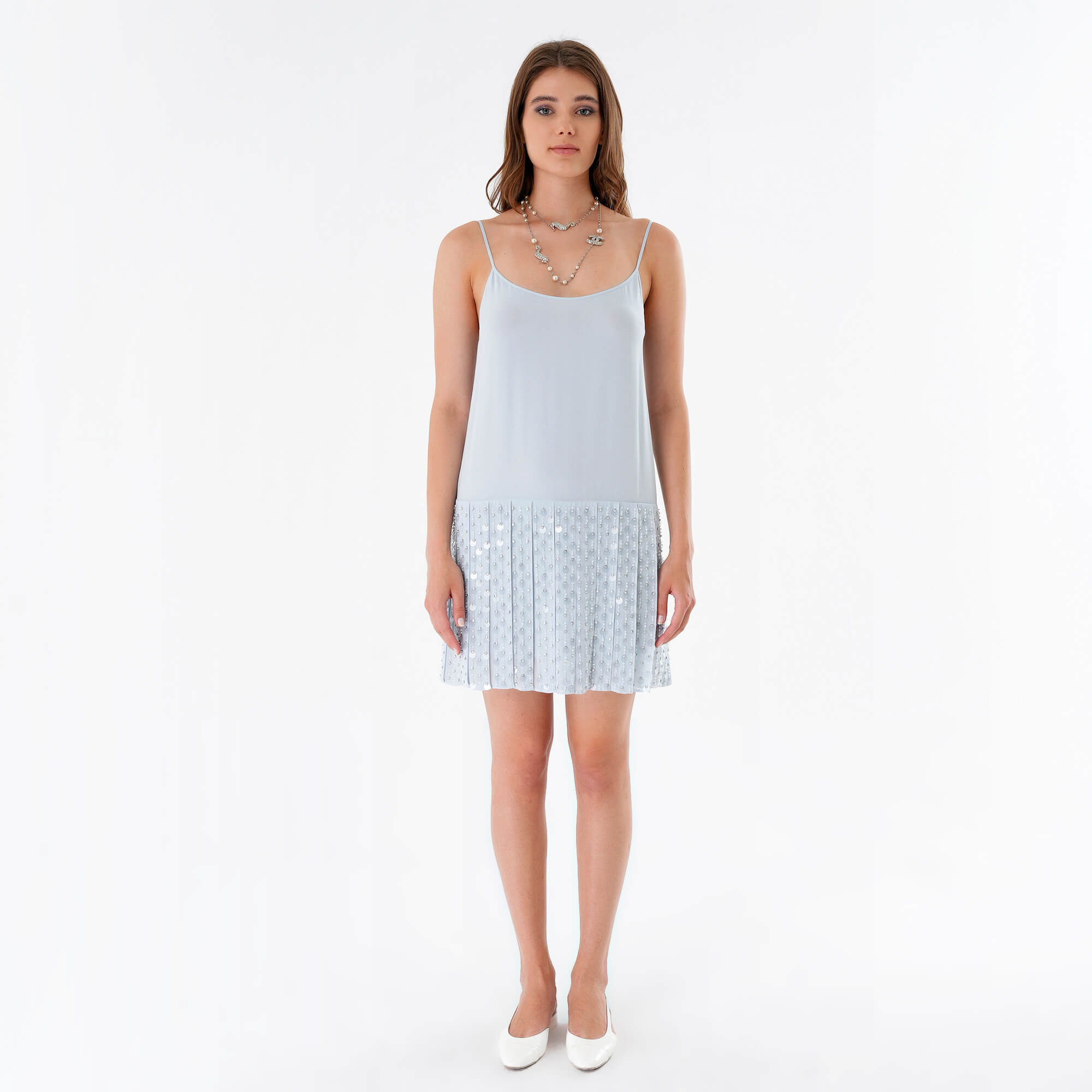 Miu Miu - Baby Blue Sequin Embellished Shift Dress IT42